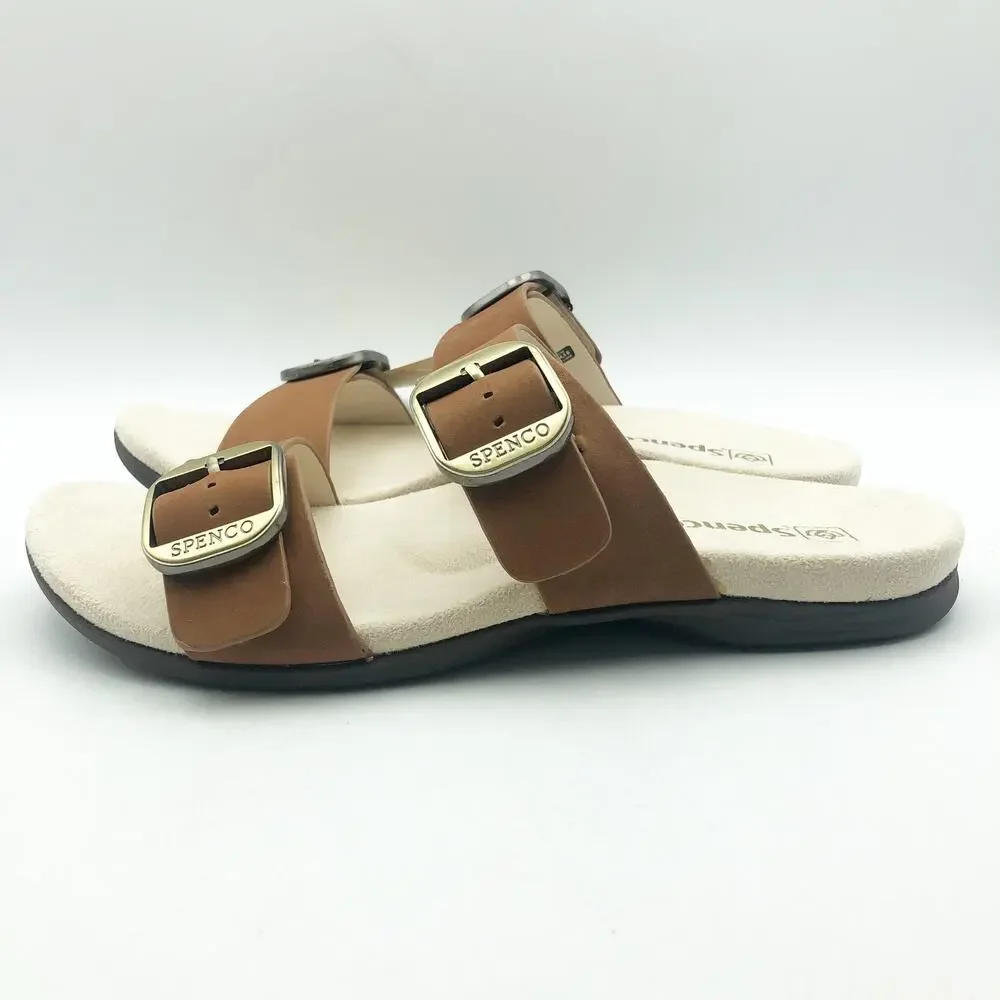 Spenco Womens Vista Slip On Sandals Size 7.5 Tan Saddle Leather APMA Comfort NIB